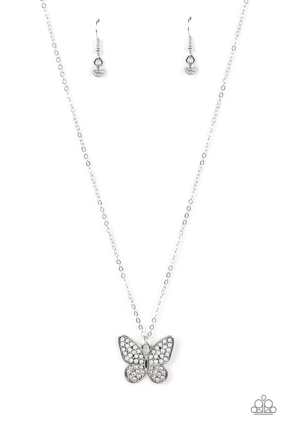 Paparazzi Flutter Forte - White Butterfly Necklace