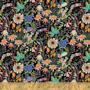 Paradiso Flower Bed Black Fabric 51932D-2 by Sally Kelly