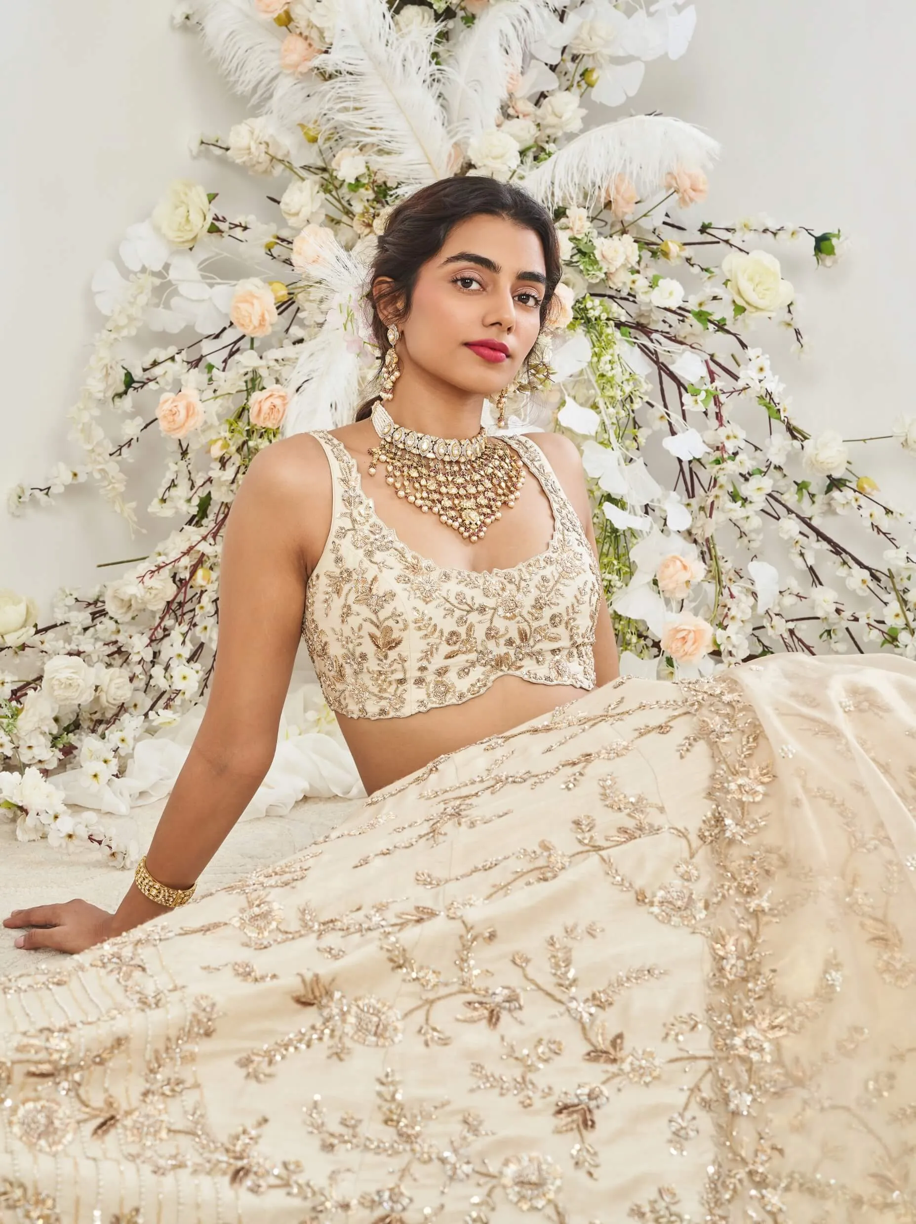 Parul beige gold lehenga set