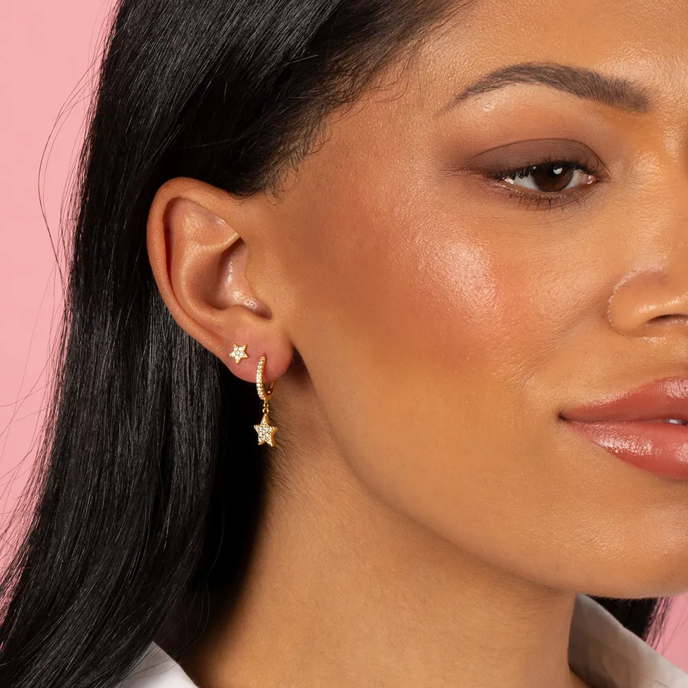 Pavé Dangling Star Huggie Earring