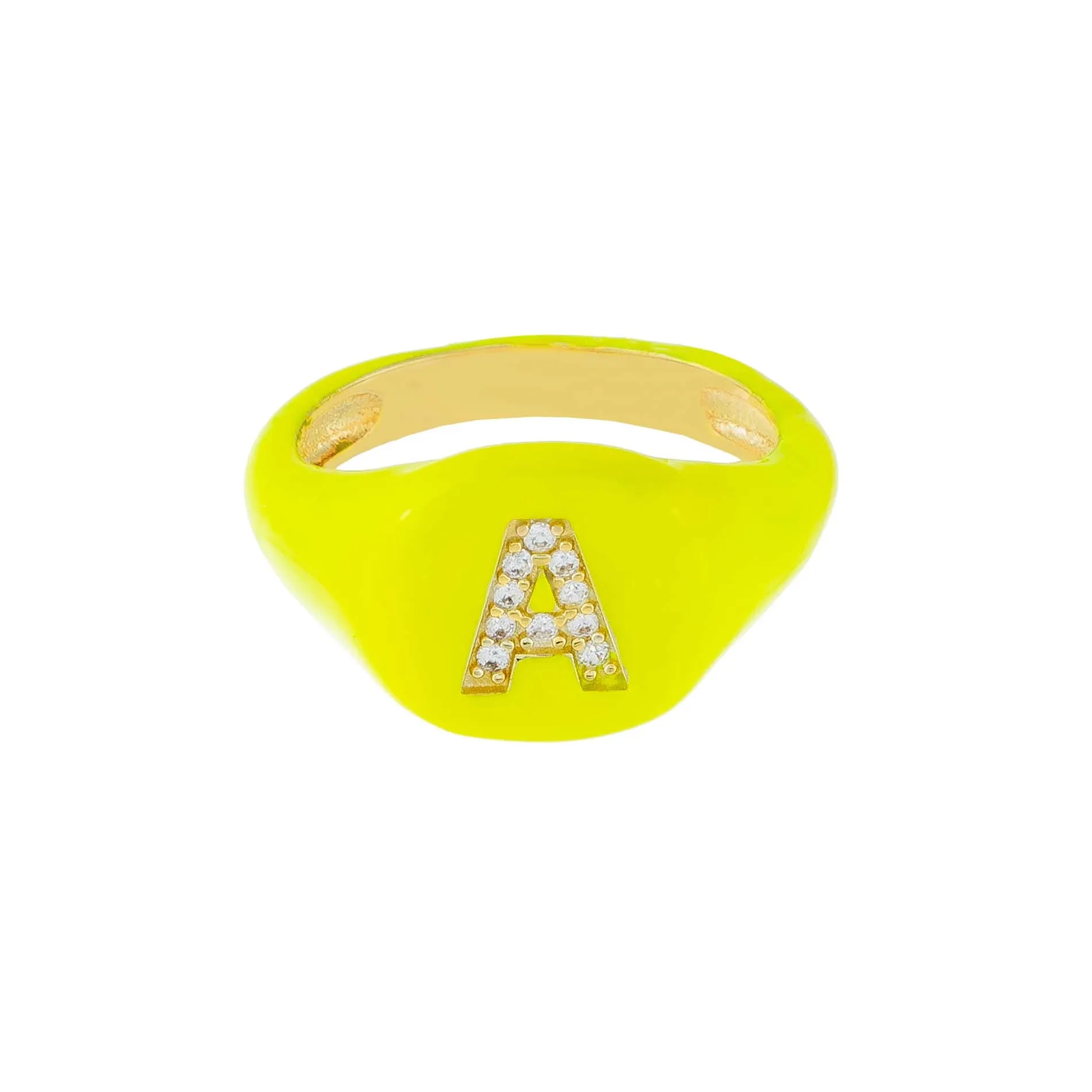 Pavé Enamel Initial Pinky Ring