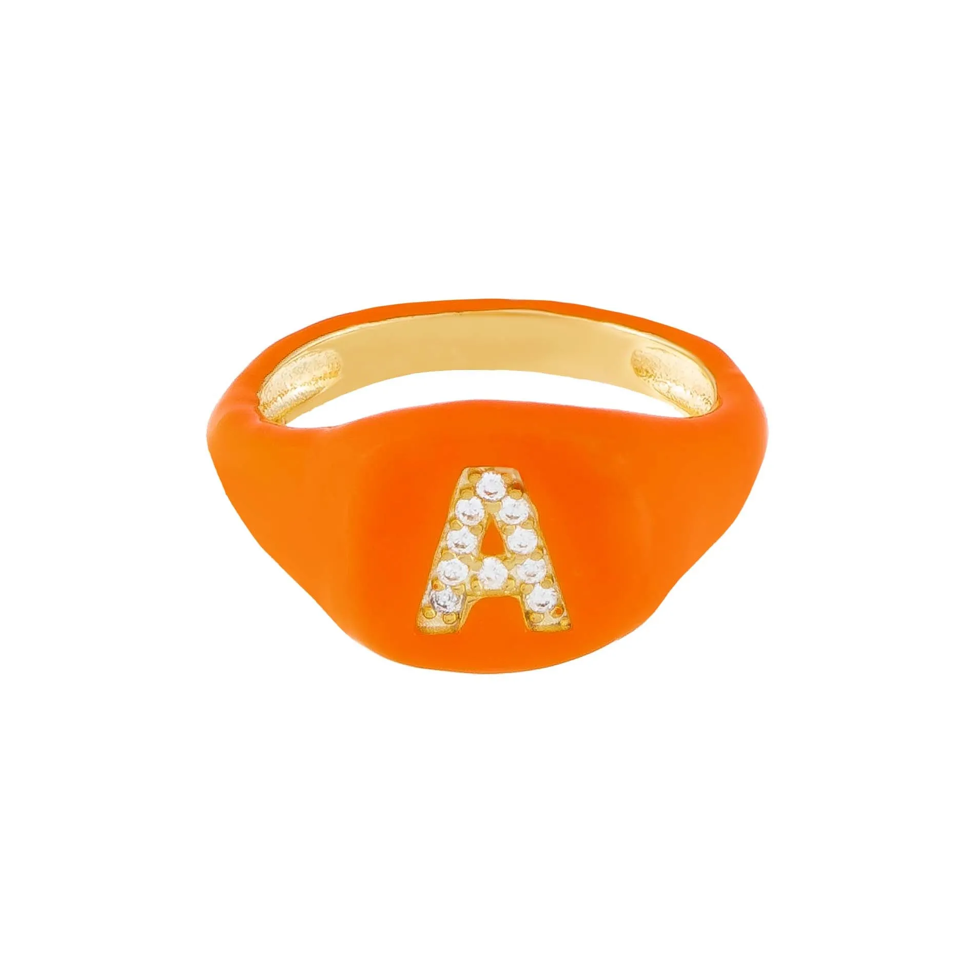 Pavé Enamel Initial Pinky Ring