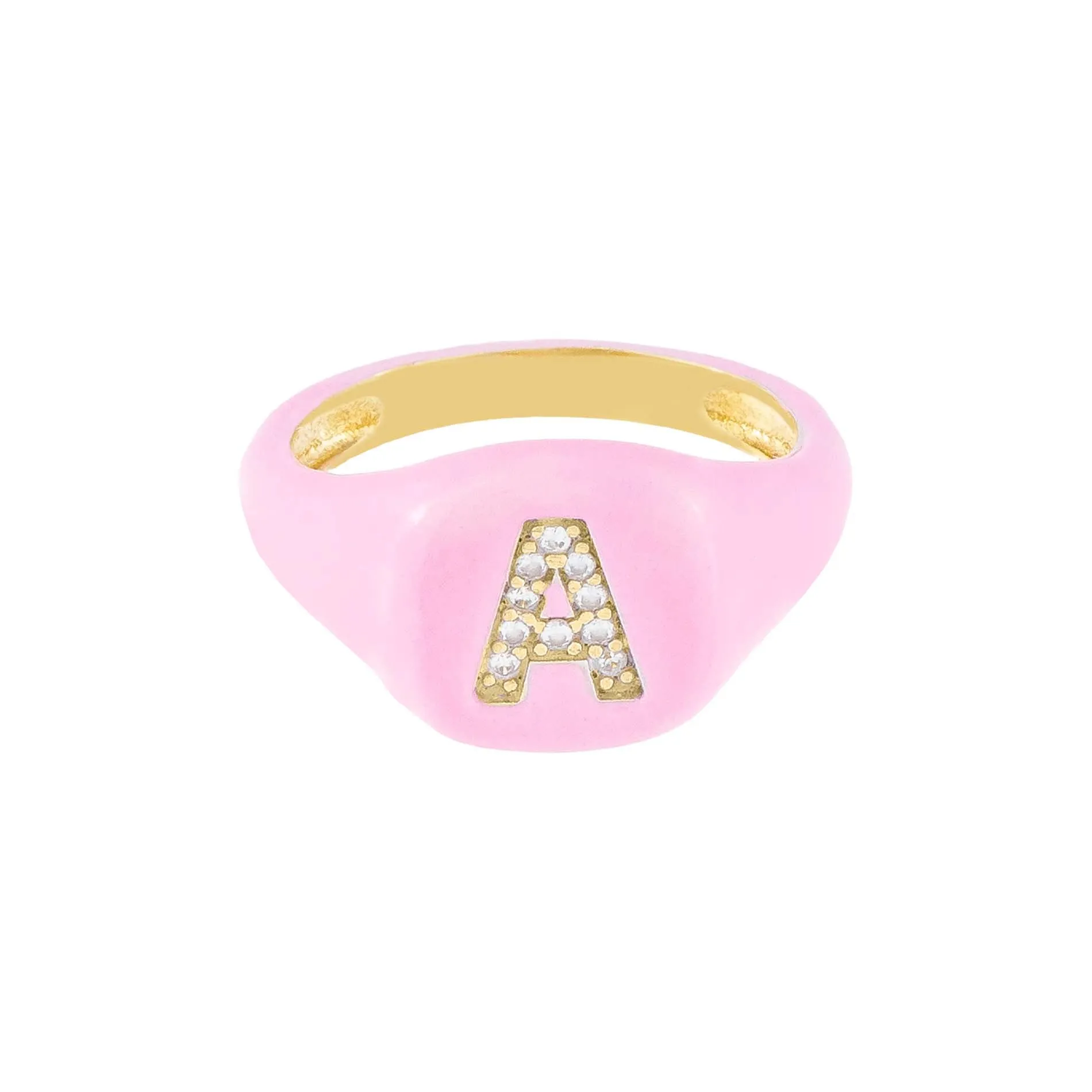 Pavé Enamel Initial Pinky Ring