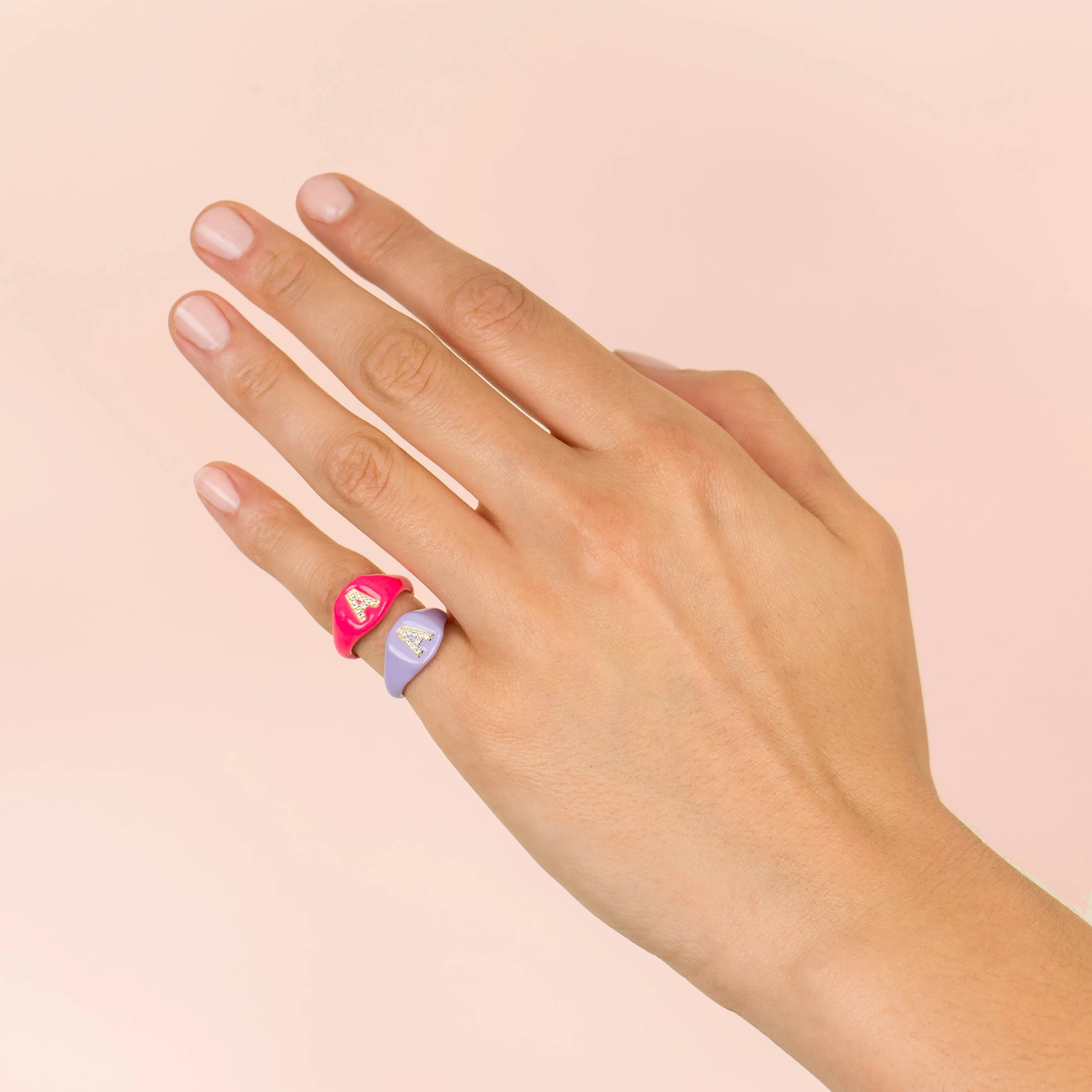 Pavé Enamel Initial Pinky Ring