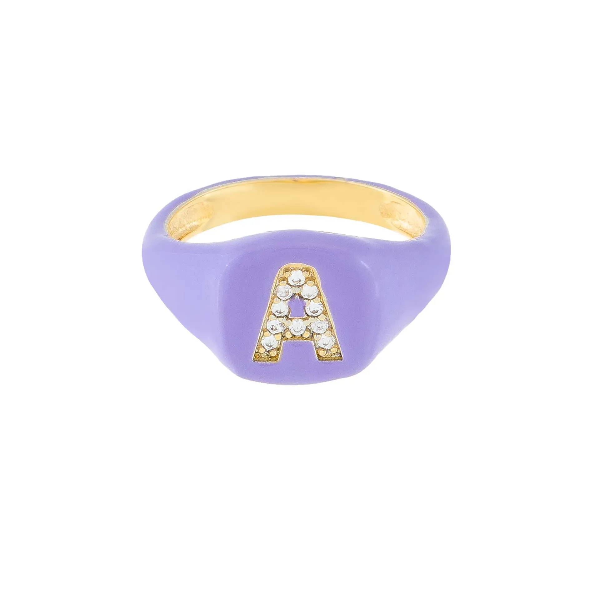 Pavé Enamel Initial Pinky Ring