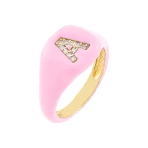 Pavé Enamel Initial Pinky Ring