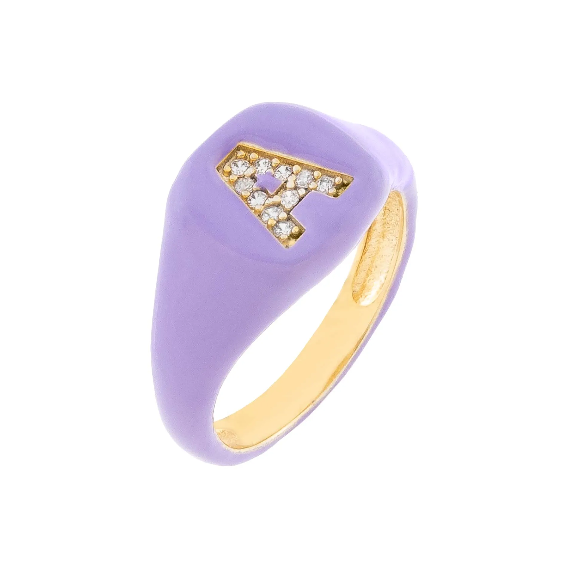 Pavé Enamel Initial Pinky Ring