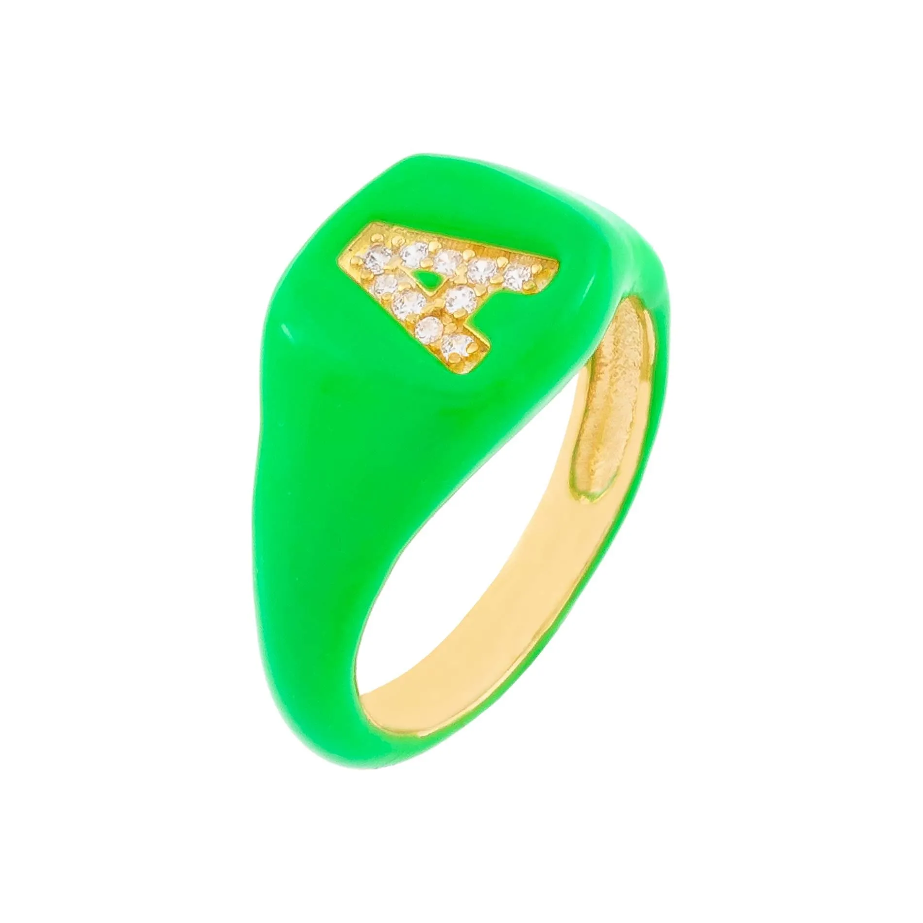Pavé Enamel Initial Pinky Ring