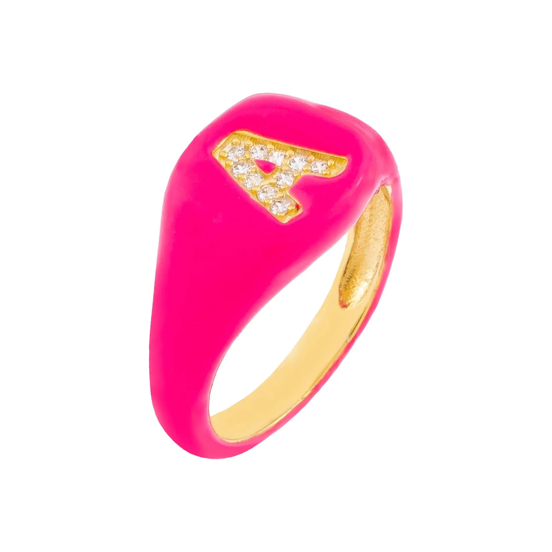Pavé Enamel Initial Pinky Ring