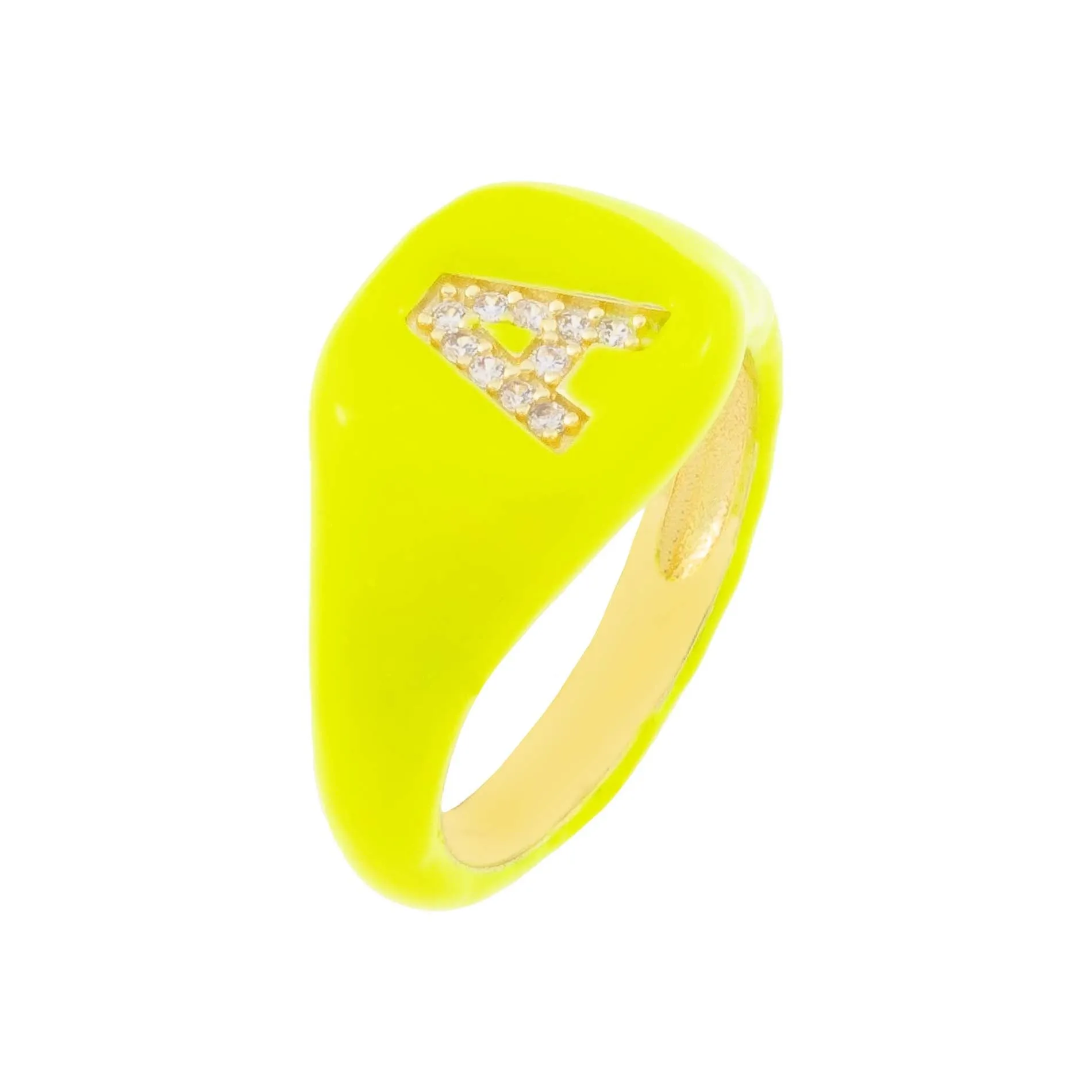 Pavé Enamel Initial Pinky Ring