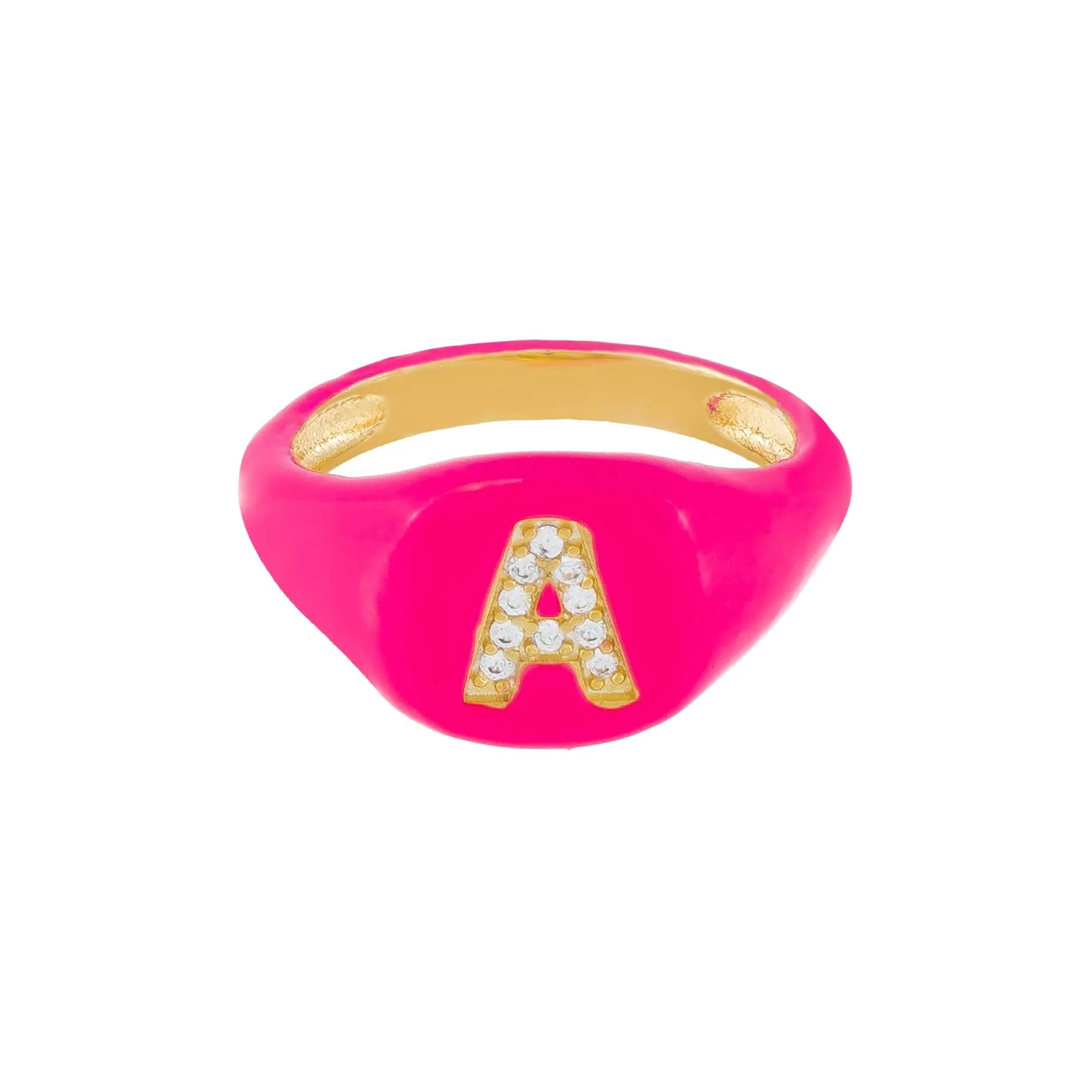 Pavé Enamel Initial Pinky Ring