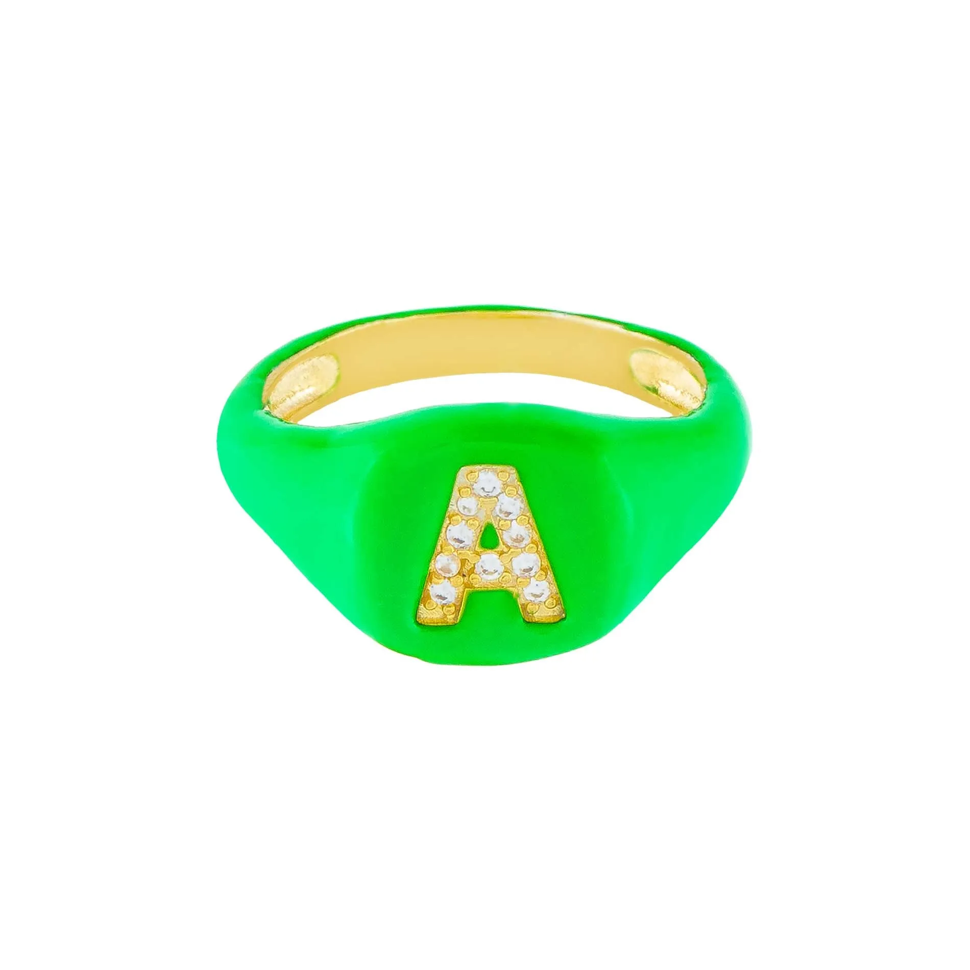Pavé Enamel Initial Pinky Ring