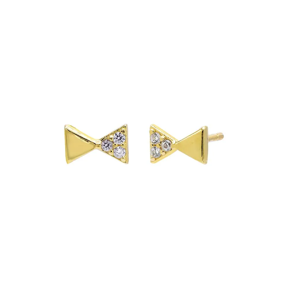 Pave/Solid Double Triangle Stud Earring