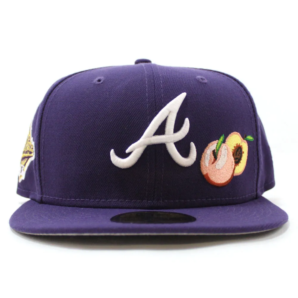 Peach Atlanta Braves 1995 World Series  New Era 59Fifty Fitted Hat (Glow in the Dark Purple Gray Under Brim)