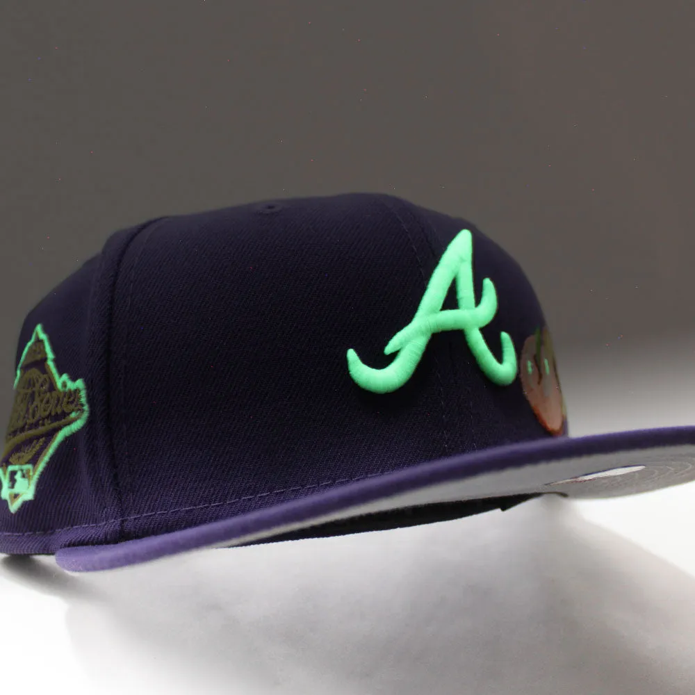 Peach Atlanta Braves 1995 World Series  New Era 59Fifty Fitted Hat (Glow in the Dark Purple Gray Under Brim)