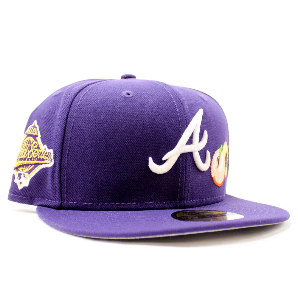 Peach Atlanta Braves 1995 World Series  New Era 59Fifty Fitted Hat (Glow in the Dark Purple Gray Under Brim)