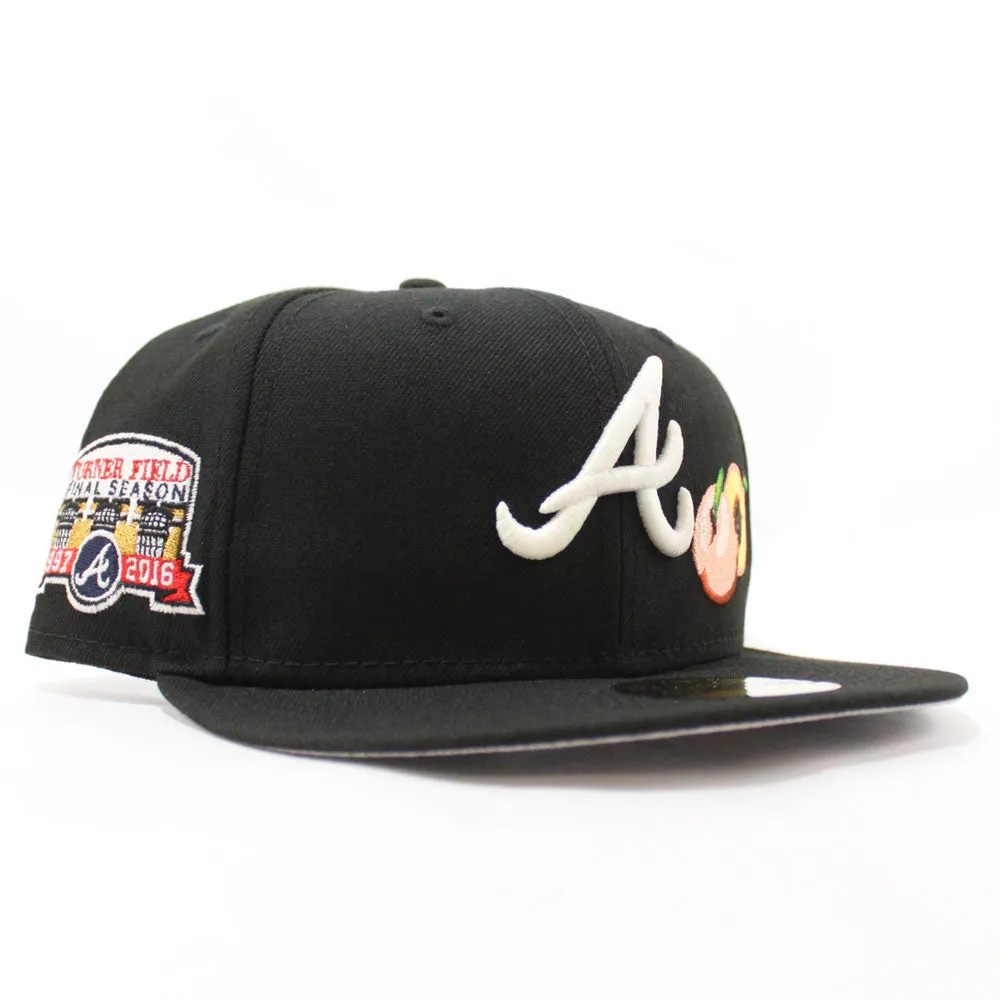 Peach Atlanta Braves TURNER FIELD FINAL SEASON New Era 59Fifty Fitted Hat (Glow in the Dark Black Gray Under Brim)