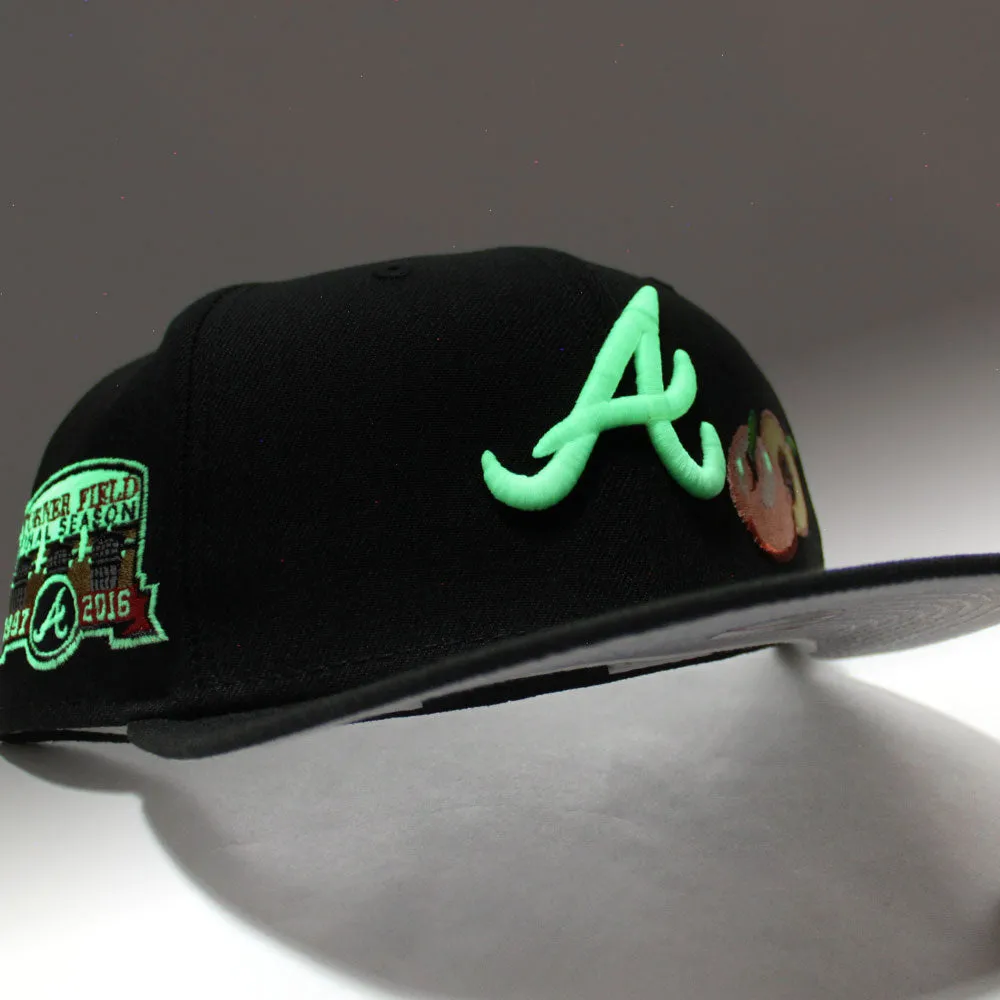 Peach Atlanta Braves TURNER FIELD FINAL SEASON New Era 59Fifty Fitted Hat (Glow in the Dark Black Gray Under Brim)