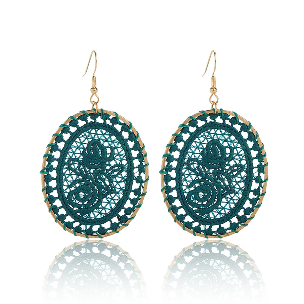 Peacock Blue Polyster & 18K Gold-Plated Botanical Oval Drop Earrings