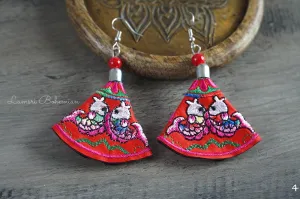 Peacock Lovers Embroidered Earrings