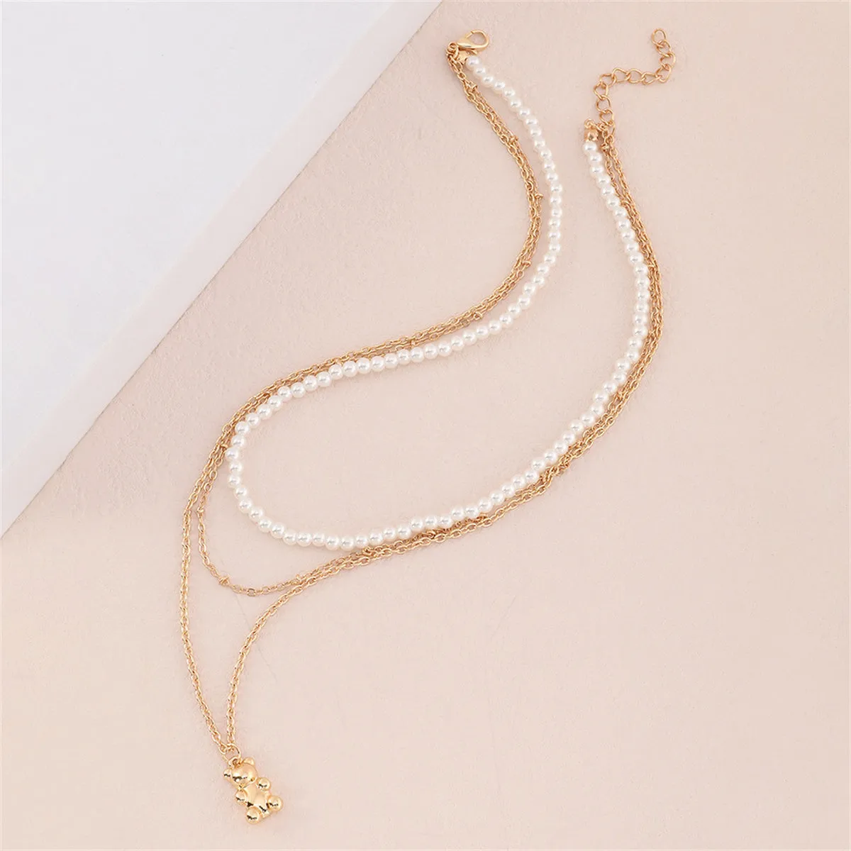 Pearl & 18K Gold-Plated Bear Layered Pendant Necklace
