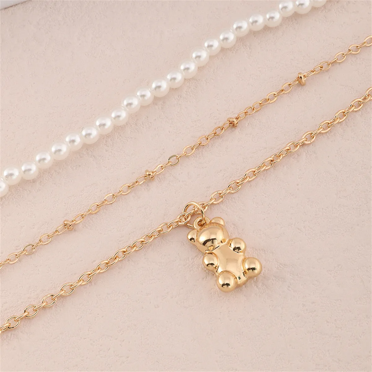 Pearl & 18K Gold-Plated Bear Layered Pendant Necklace