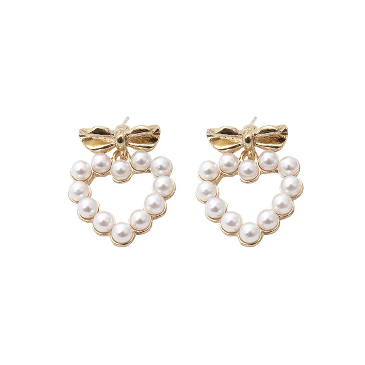 Pearl & 18K Gold-Plated Bow Heart Drop Earrings
