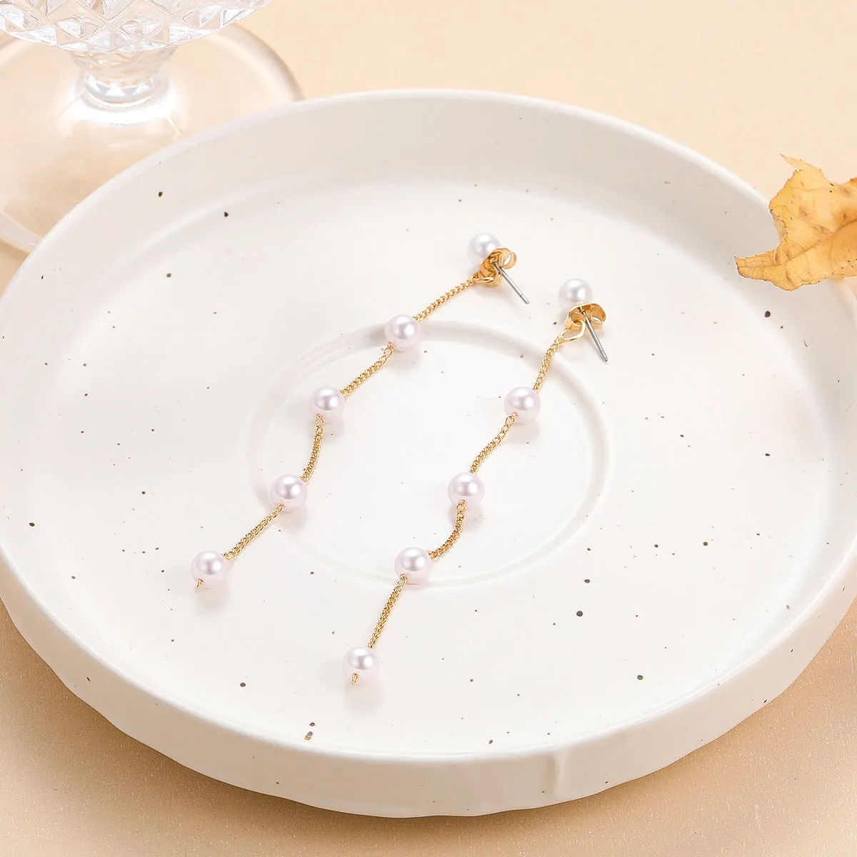 Pearl & 18K Gold-Plated Chain Drop Earrings