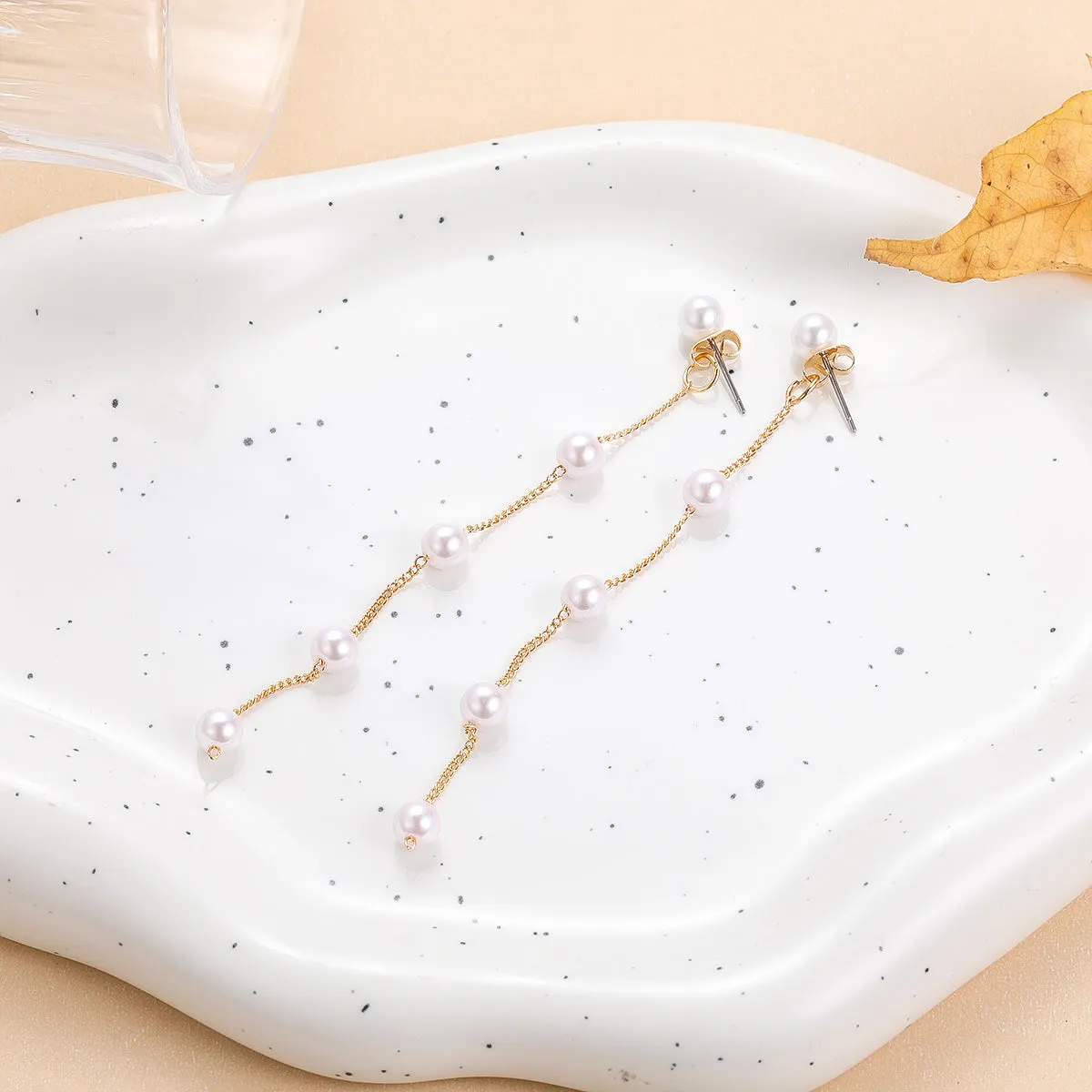 Pearl & 18K Gold-Plated Chain Drop Earrings