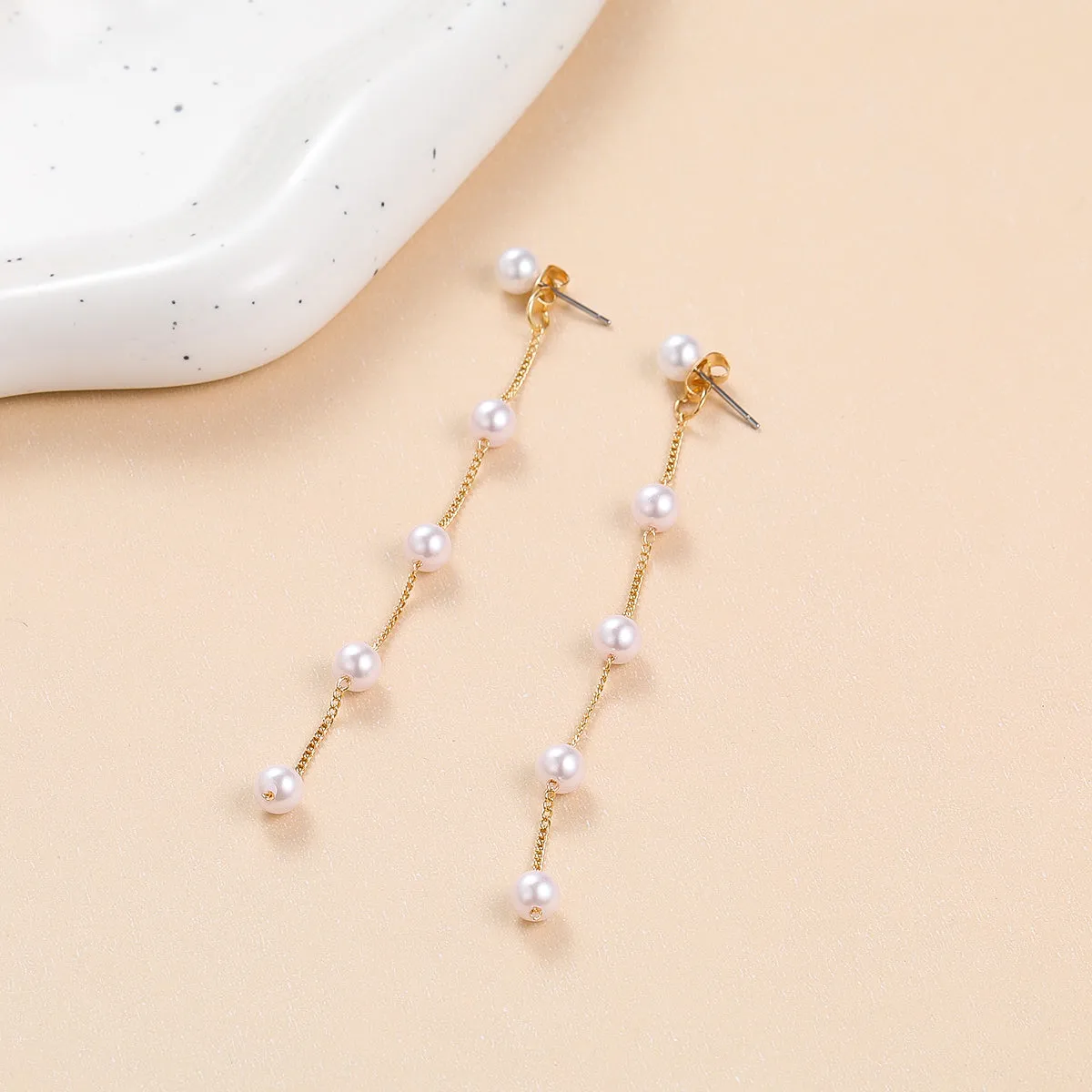 Pearl & 18K Gold-Plated Chain Drop Earrings