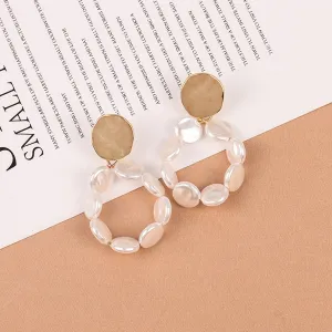 Pearl & 18K Gold-Plated Circle Drop Earrings