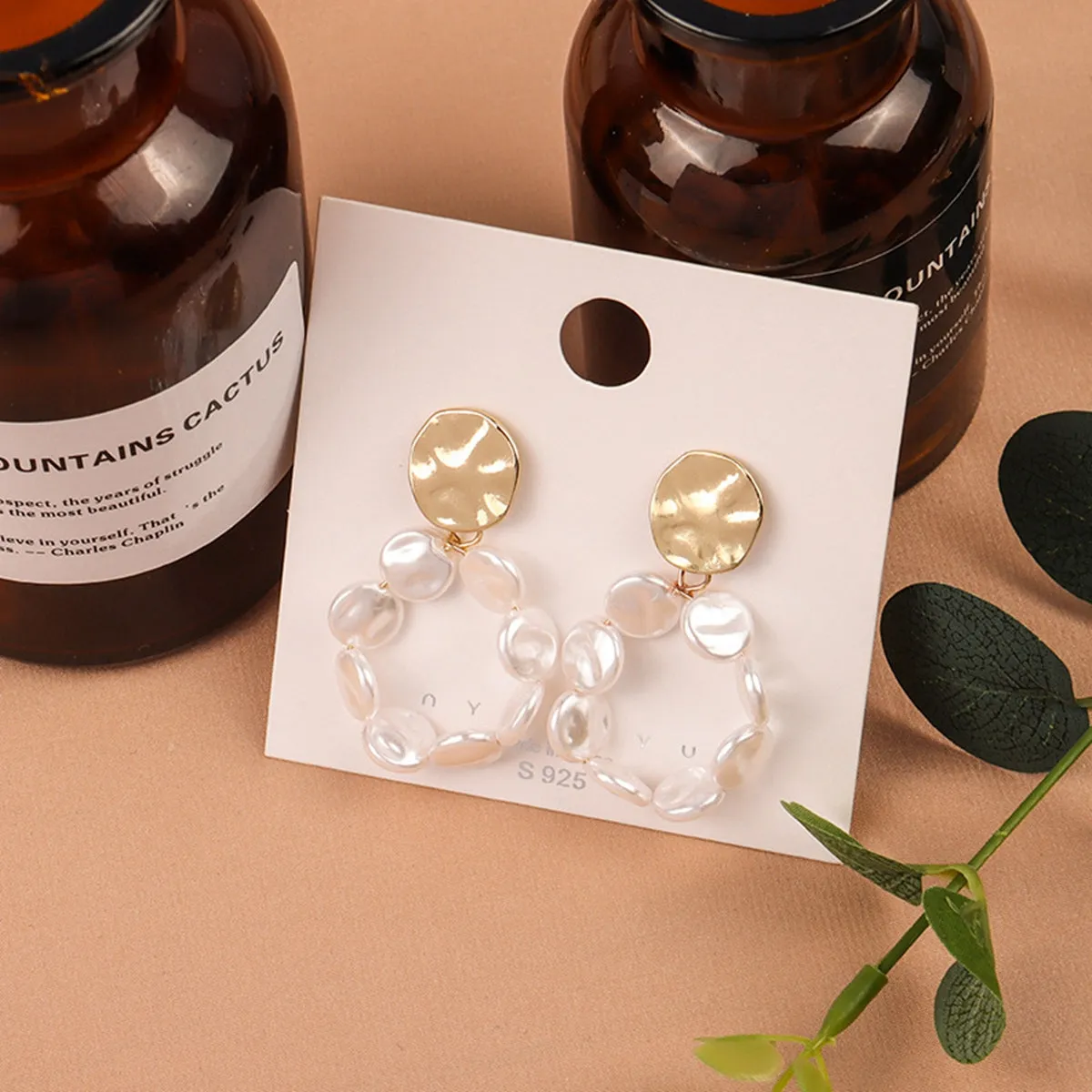 Pearl & 18K Gold-Plated Circle Drop Earrings