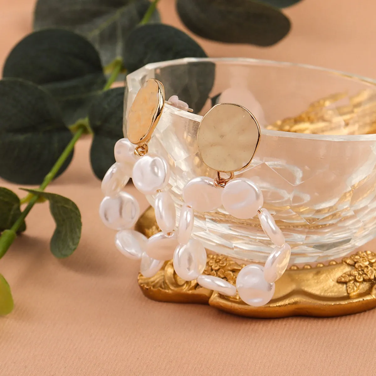 Pearl & 18K Gold-Plated Circle Drop Earrings