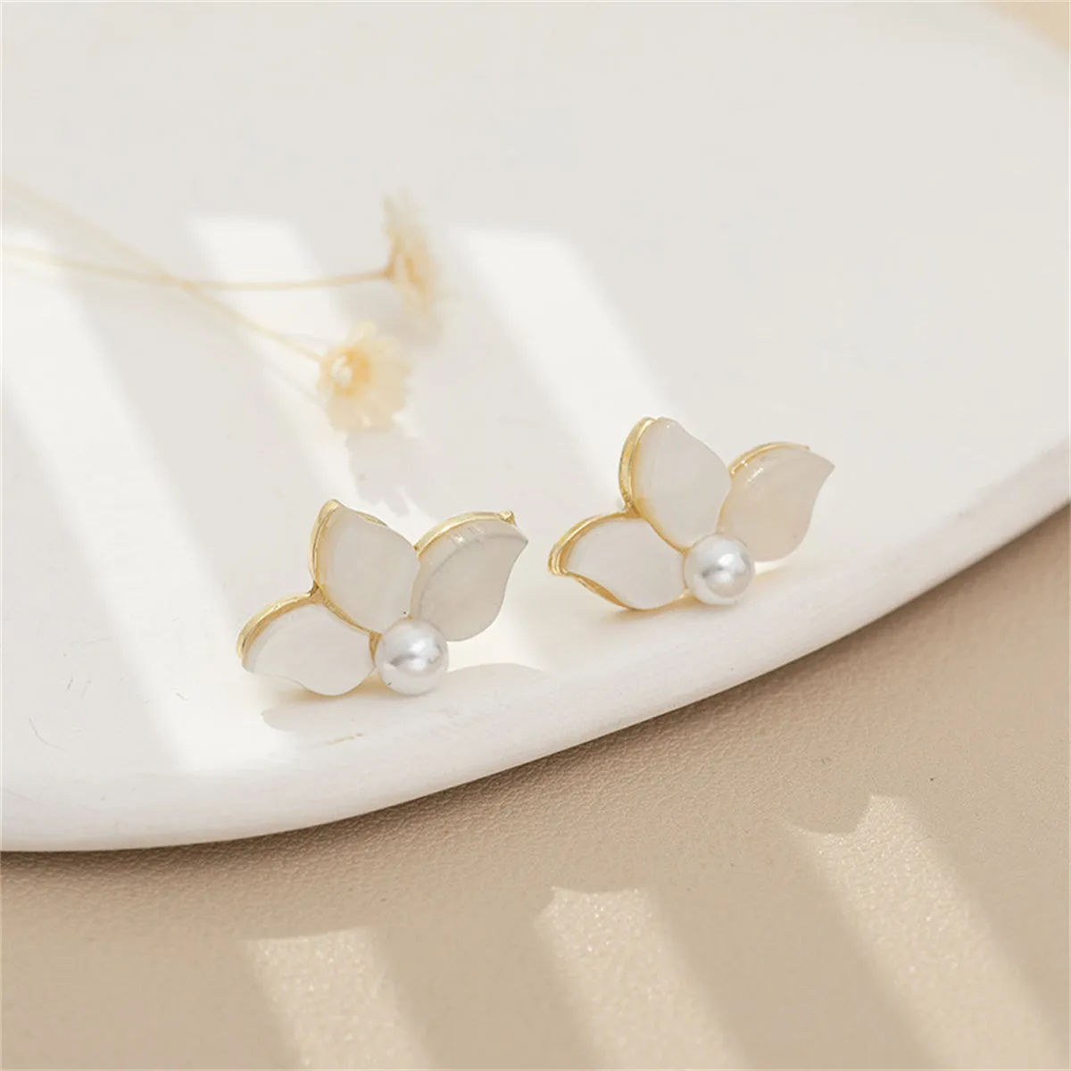Pearl & 18K Gold-Plated Floral Half-Bloom Stud Earrings