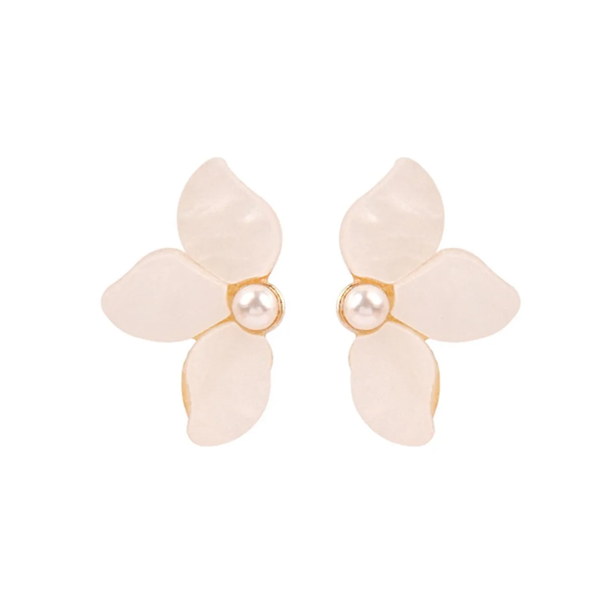 Pearl & 18K Gold-Plated Floral Half-Bloom Stud Earrings