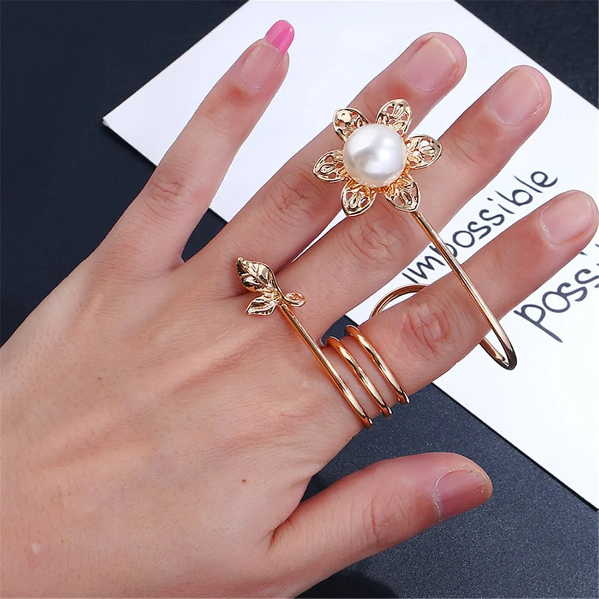Pearl & 18K Gold-Plated Floral Spiral Ring