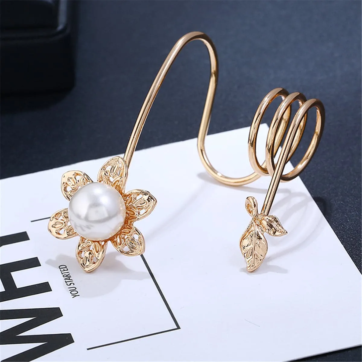 Pearl & 18K Gold-Plated Floral Spiral Ring