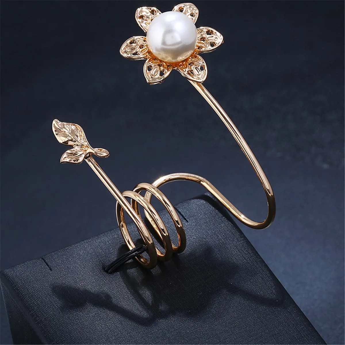 Pearl & 18K Gold-Plated Floral Spiral Ring