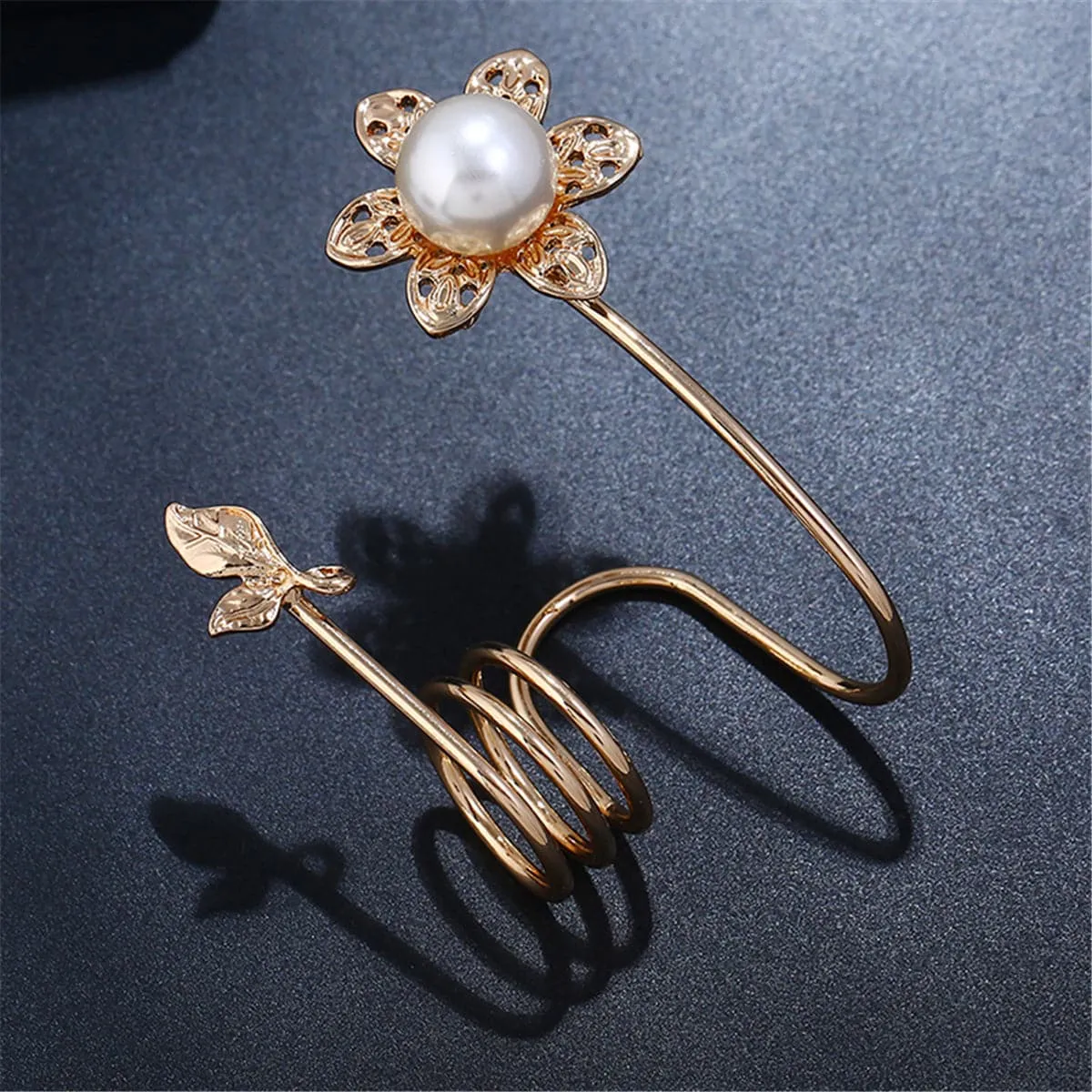 Pearl & 18K Gold-Plated Floral Spiral Ring