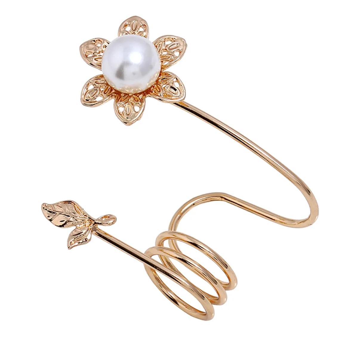 Pearl & 18K Gold-Plated Floral Spiral Ring