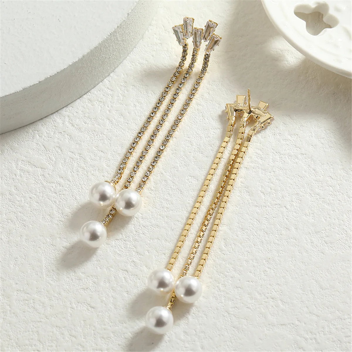 Pearl & Cubic Zirconia 18K Gold-Plated Ball Strand Drop Earrings