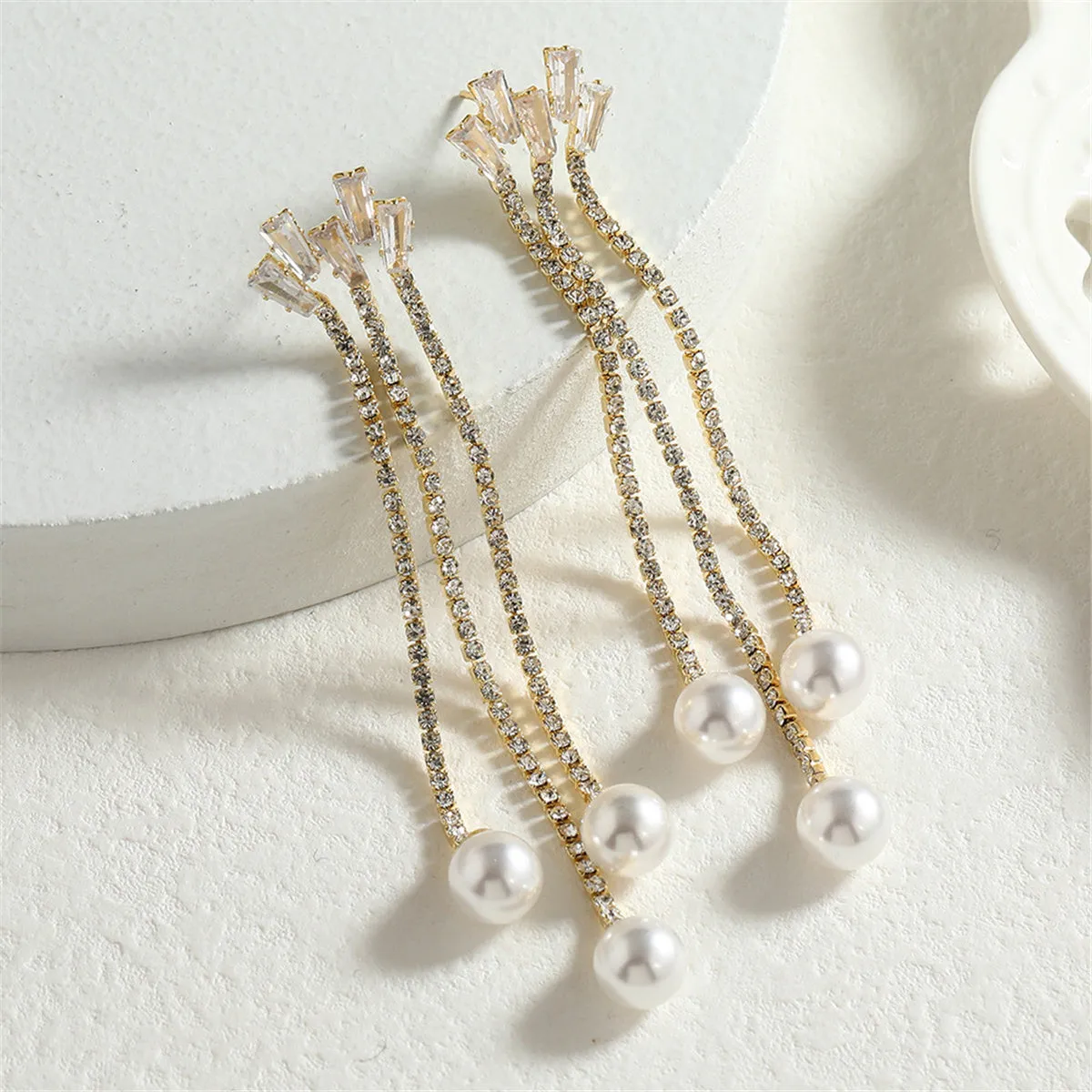 Pearl & Cubic Zirconia 18K Gold-Plated Ball Strand Drop Earrings