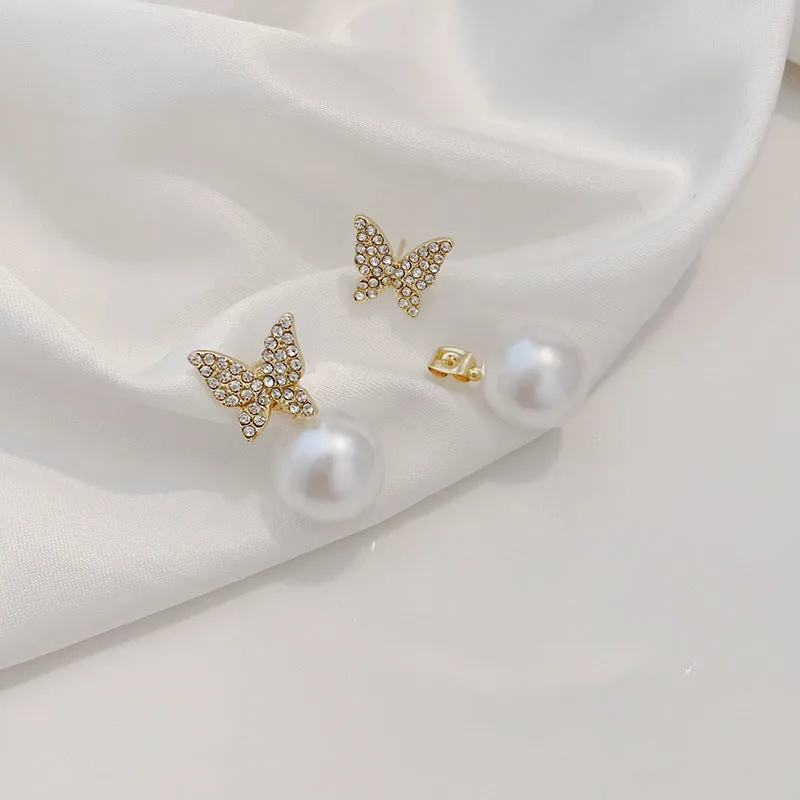 Pearl & Cubic Zirconia Pavé Butterfly Ear Jackets