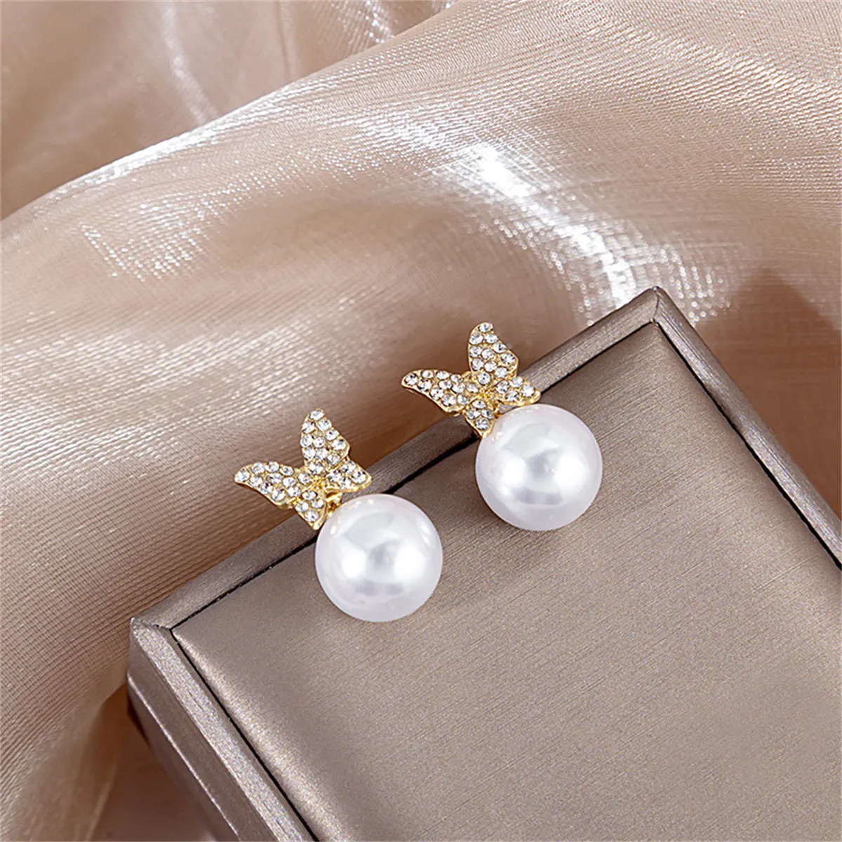 Pearl & Cubic Zirconia Pavé Butterfly Ear Jackets