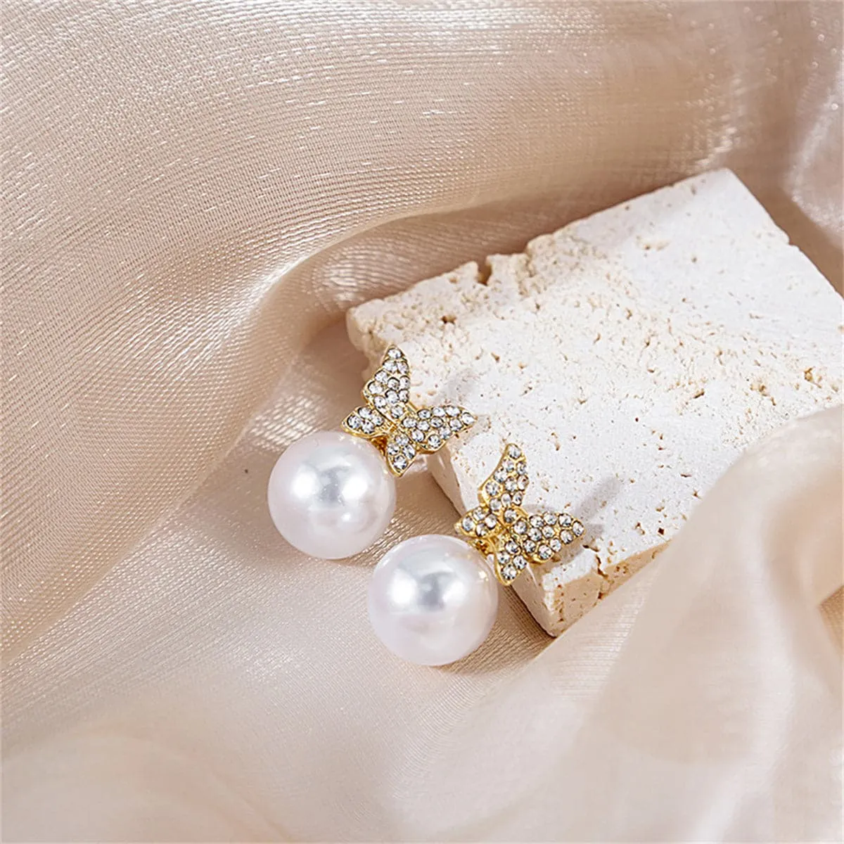 Pearl & Cubic Zirconia Pavé Butterfly Ear Jackets