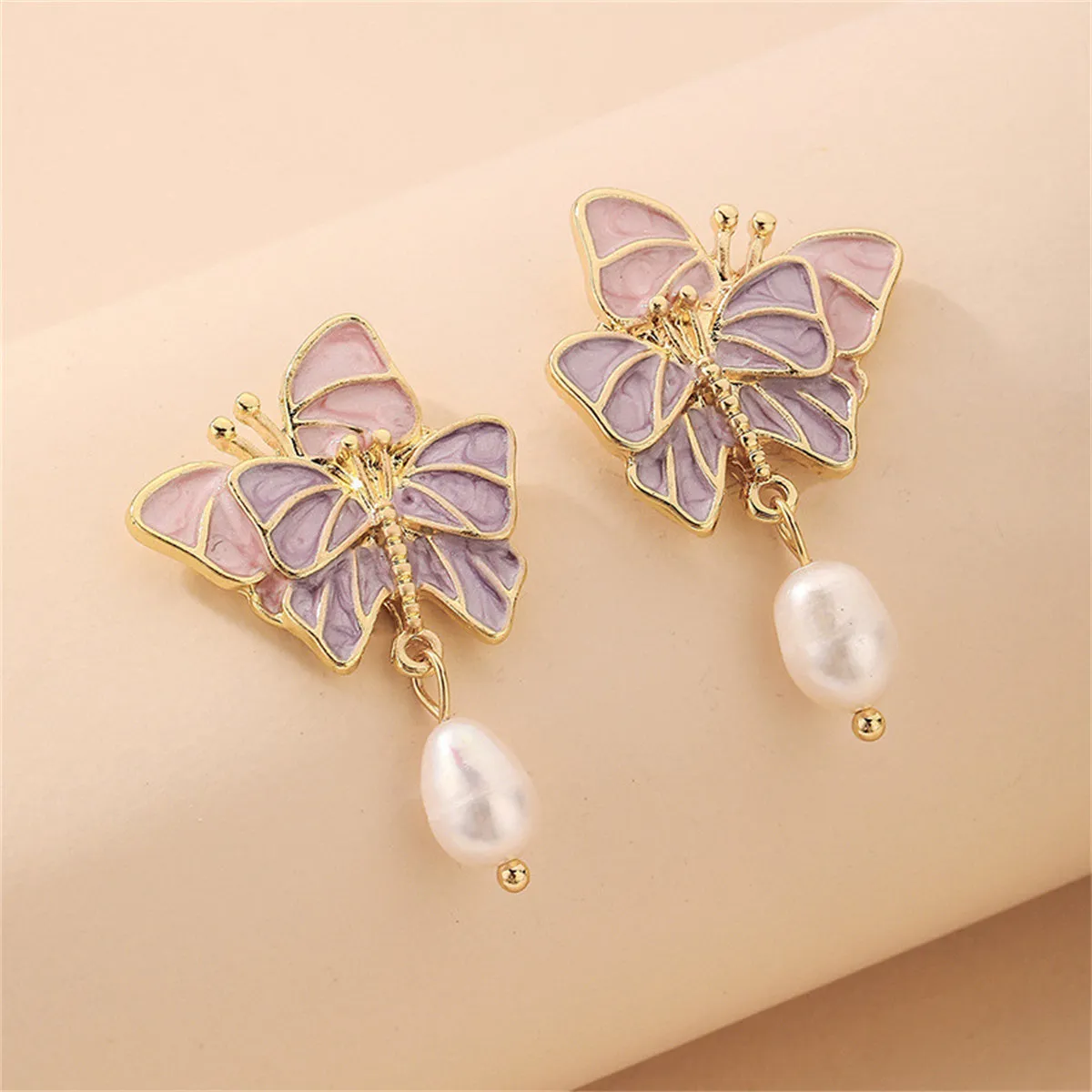 Pearl & Enamel Pastel Tiered Butterfly Drop Earrings