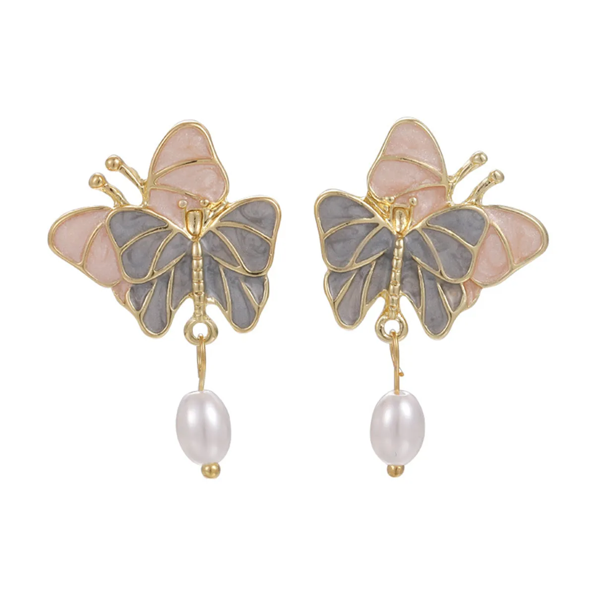 Pearl & Enamel Pastel Tiered Butterfly Drop Earrings