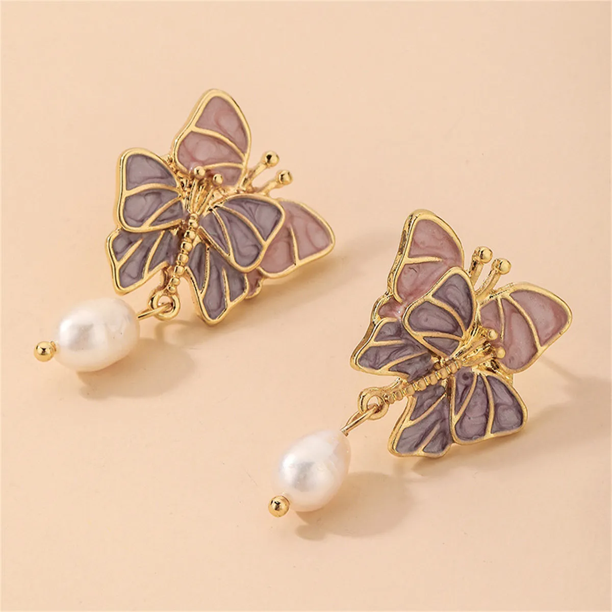 Pearl & Enamel Pastel Tiered Butterfly Drop Earrings