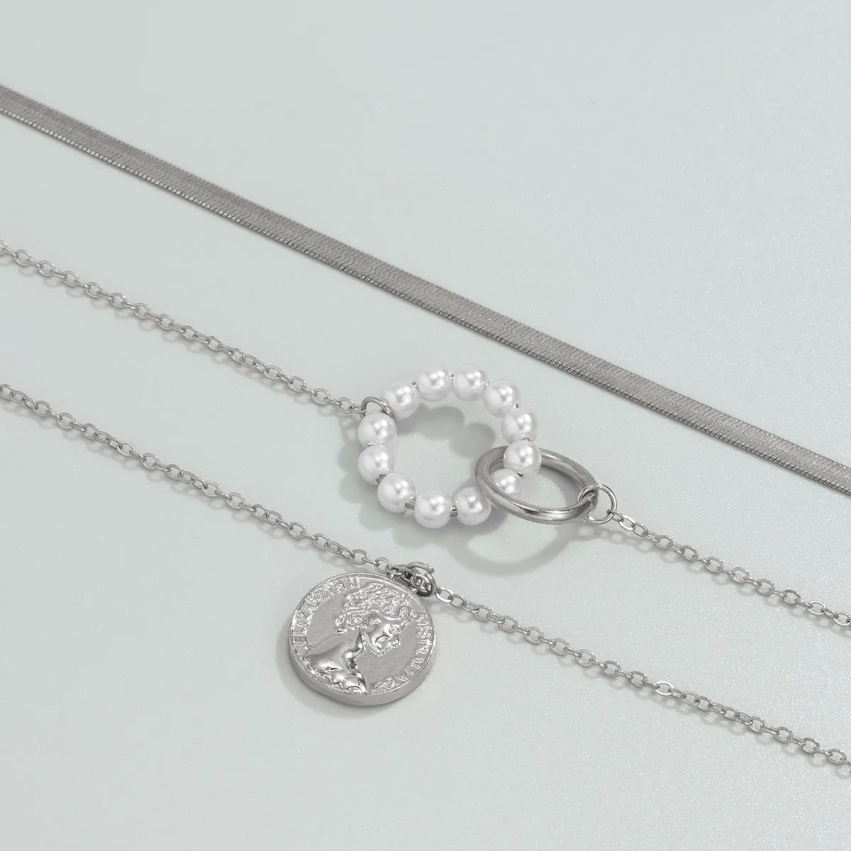 Pearl & Silver-Plated Pendant Necklace Set