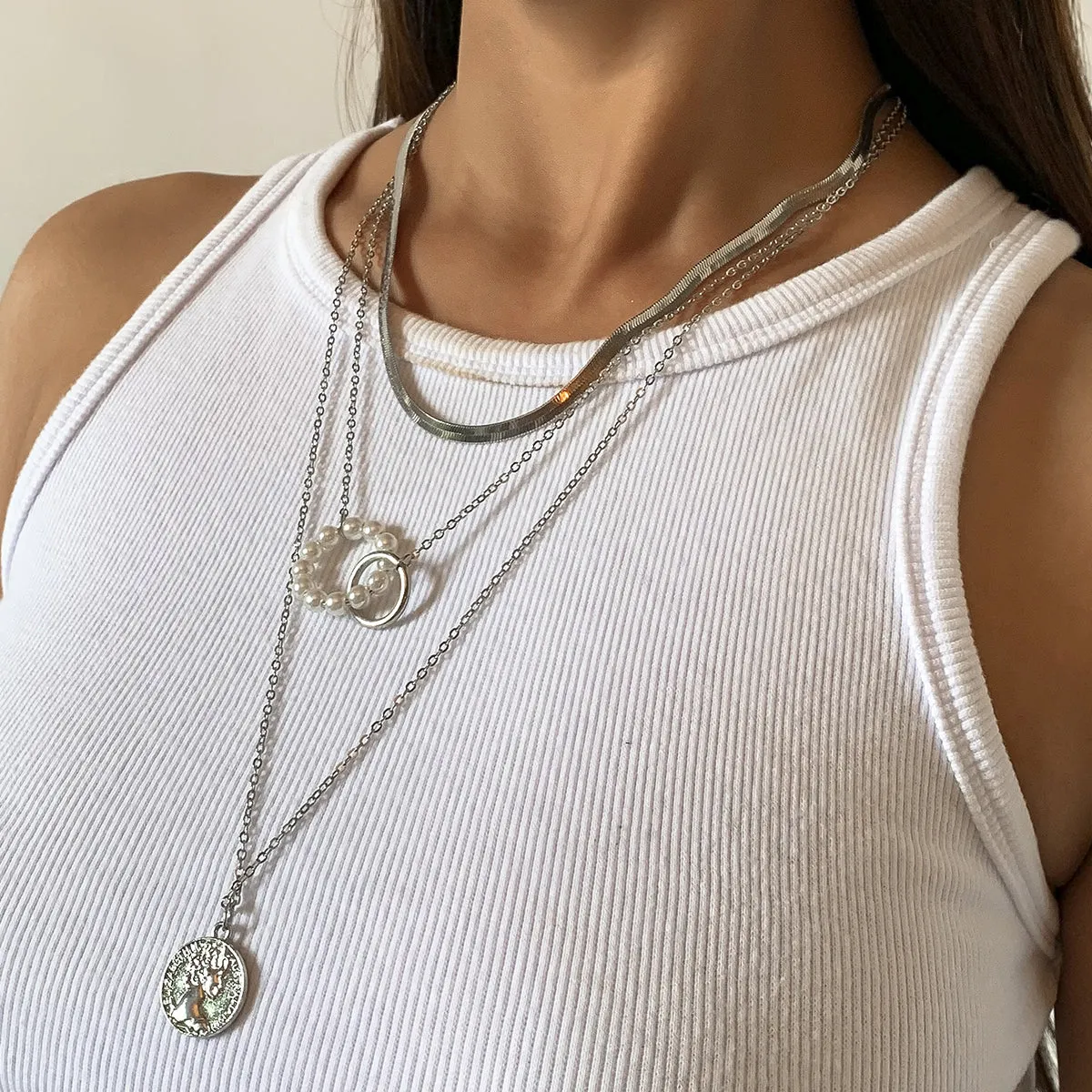 Pearl & Silver-Plated Pendant Necklace Set